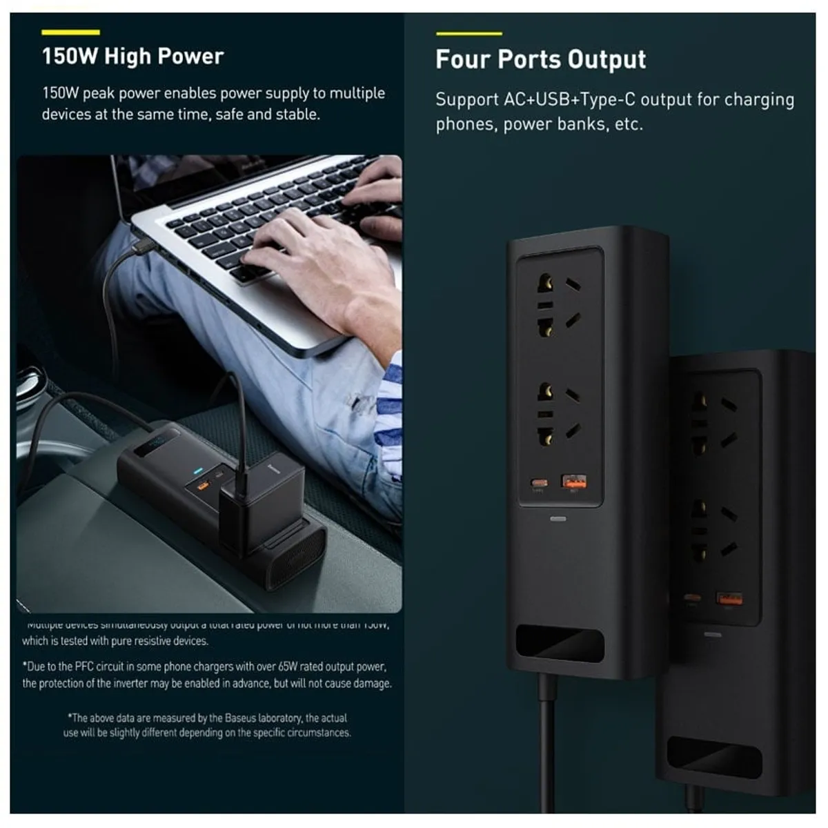 BASEUS - Baseus Inversor de Corriente 150W para Auto