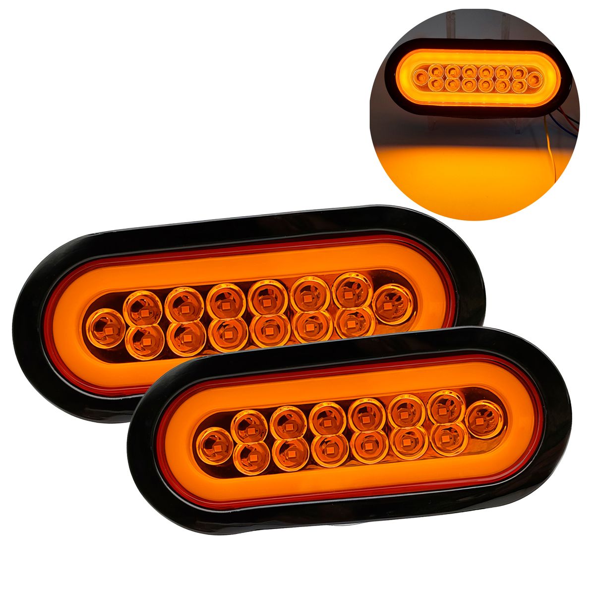 GENERICO - Faro Posterior Led-14 Largo Ovalado Borden Neón Ámbar