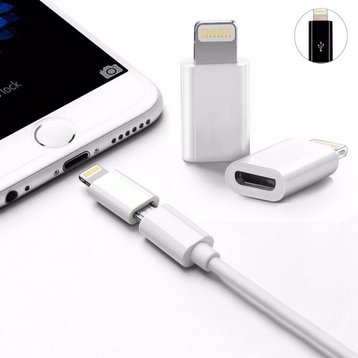 OEM - 2Adaptadores Entrada V8 a Iphone Convertidor Micro USB  A Iphone 8Pines
