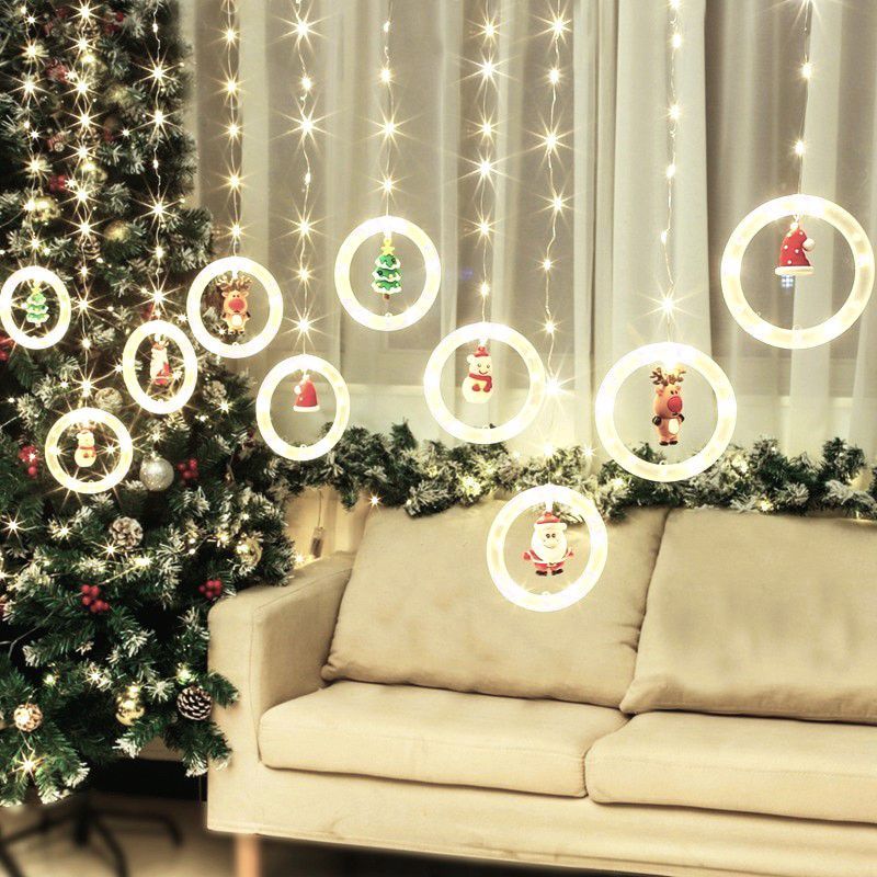GENERICO - Cortina de luces navideñas con forma de anillo -  Ámbar