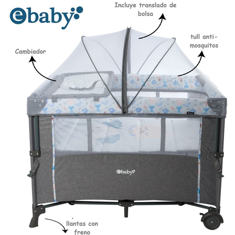 EBABY - Cuna Corral Nala 751-1 mas Cambiador con Cinturon Azul Light