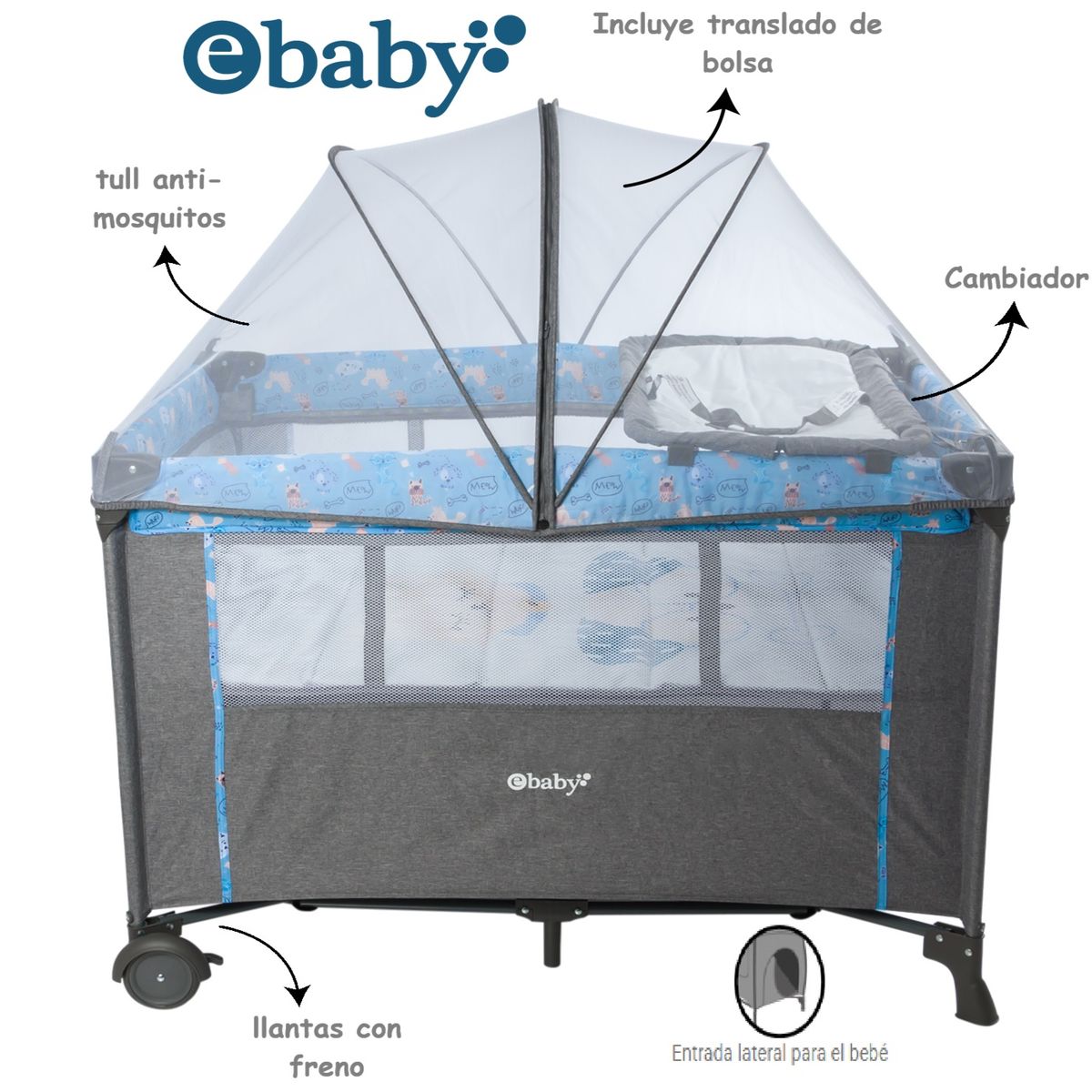 EBABY - Cuna Corral Nala 751-1 mas Cambiador con Cinturon Azul Dark