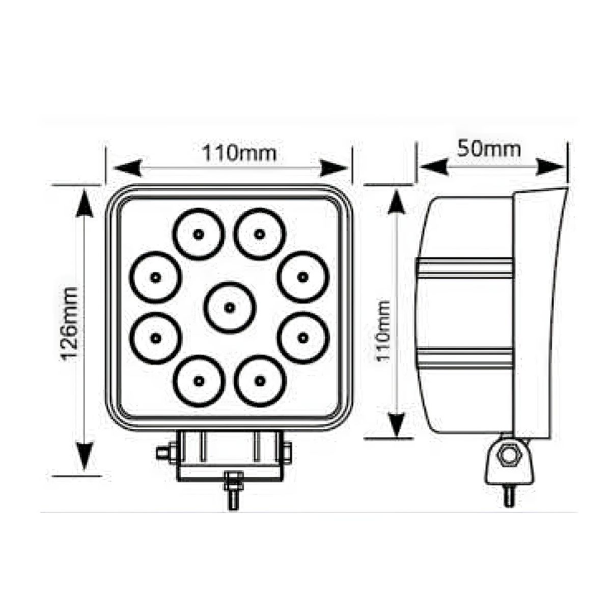 GENERICO - Faro Pirata LED9 Cuadrado Blanco