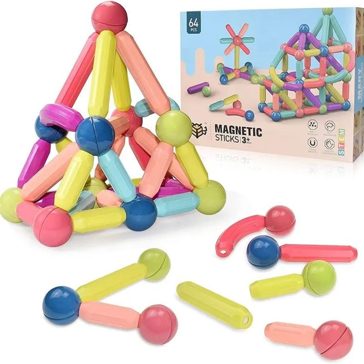 GENERICO - Bloques de construcción magnéticos - 64 Pcs