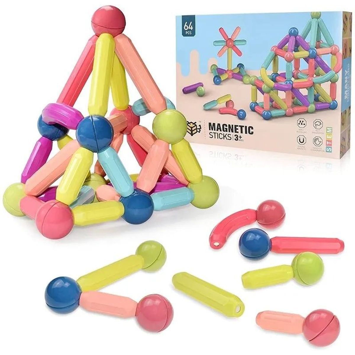 GENERICO - Bloques de construcción magnéticos - 64 Pcs