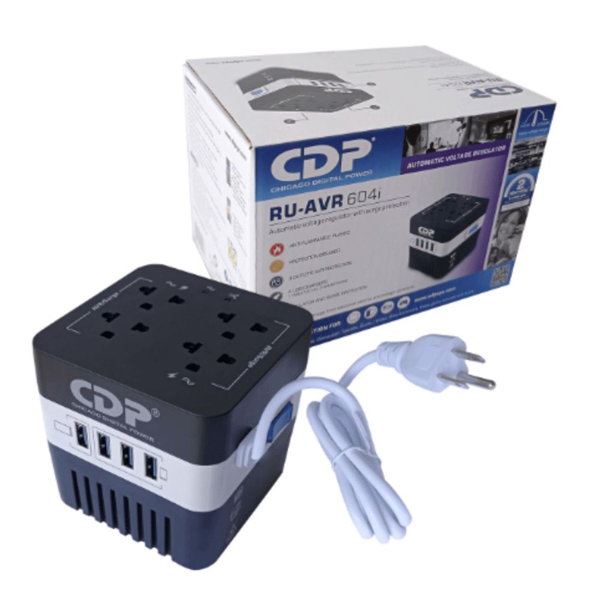 CDP - ESTABILIZADOR CDP RU-AVR604I 600VA/300W 4 SALIDAS 4 PUERTOS USB