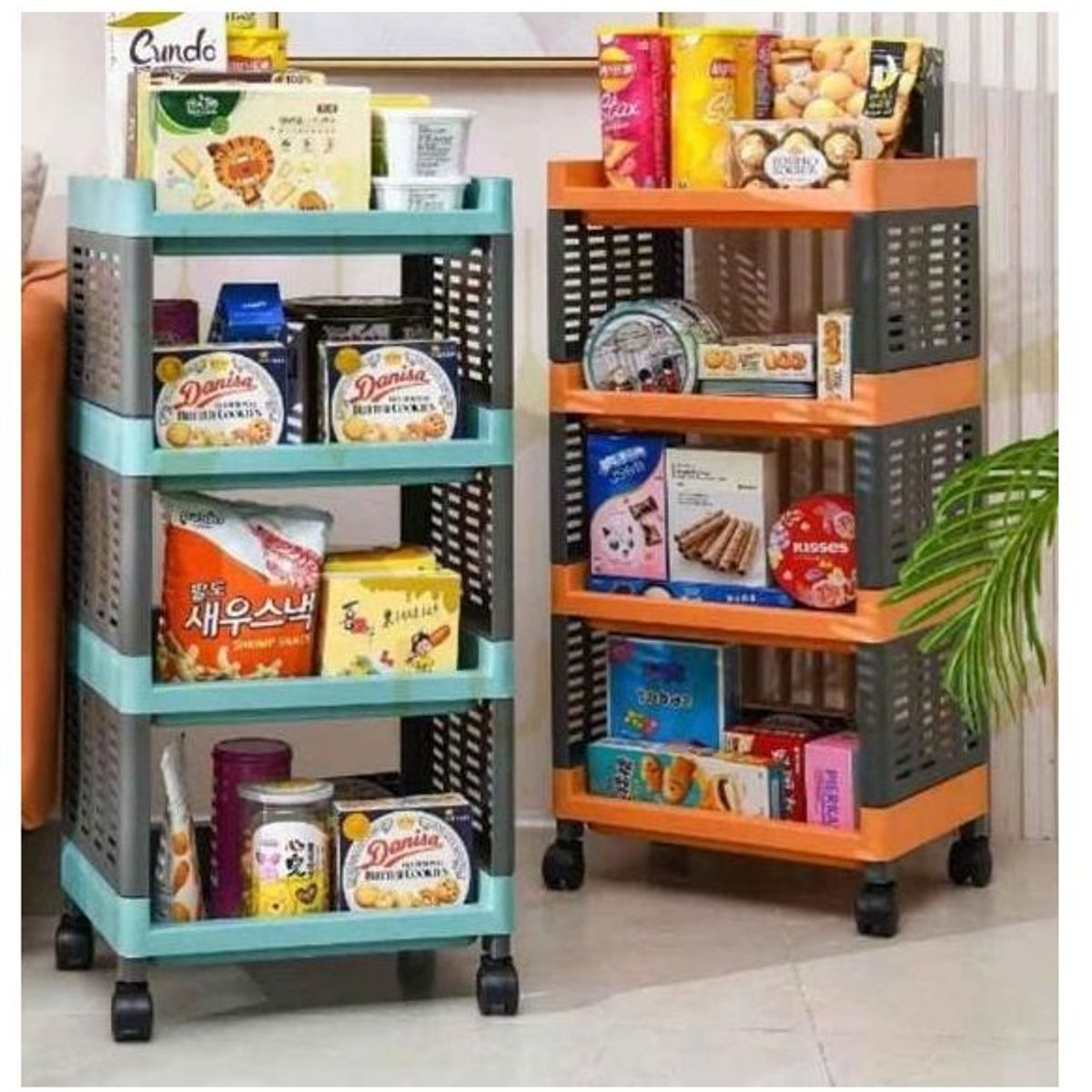 GENERICO - Carro Coche de Almacenamiento con Ruedas 4 Niveles Azul