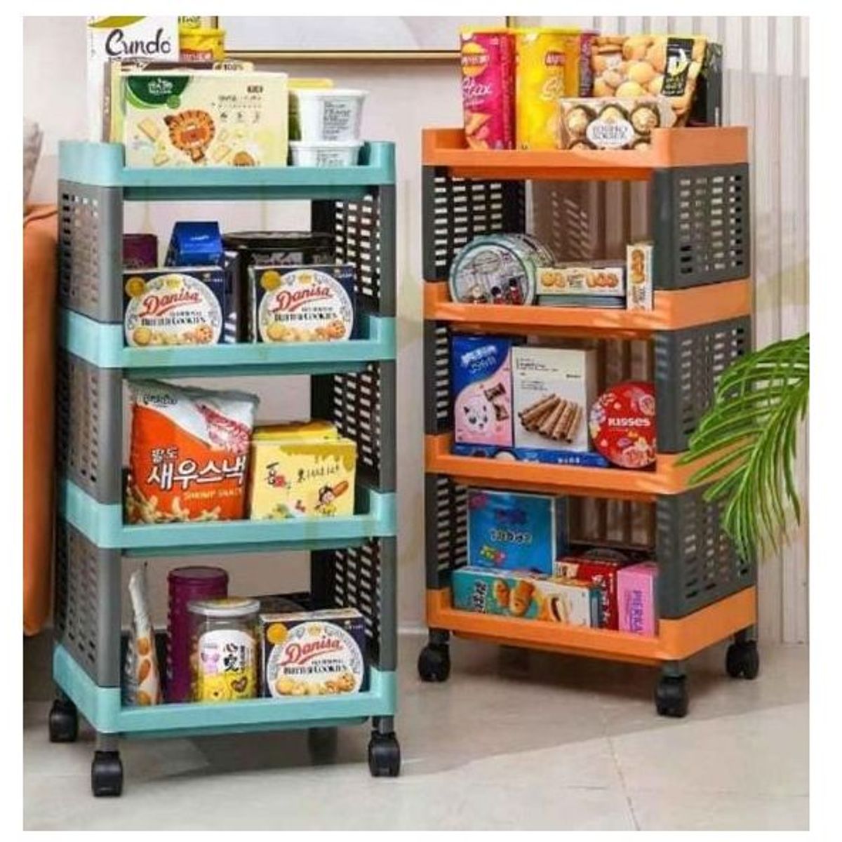 GENERICO - Carro Coche de Almacenamiento con Ruedas 4 Niveles Anaranjado.