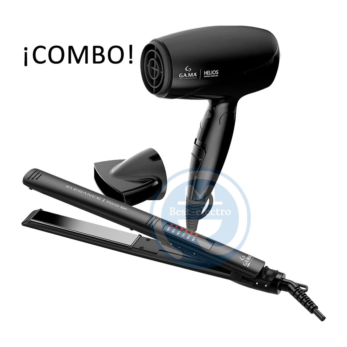 GAMA - Combo Gama Alisadora Led Titanio y Secador Helios Mango pegable
