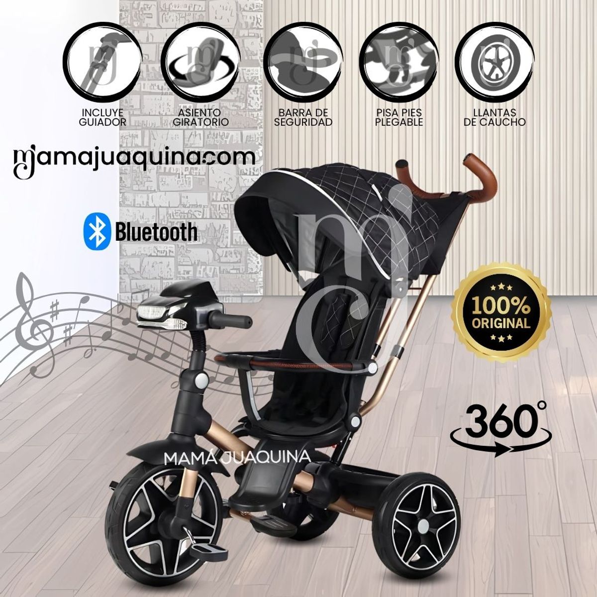 VOYAGE - Triciclo Giratorio 5 en 1 «NOVA NEW» USB Bluetooth Black