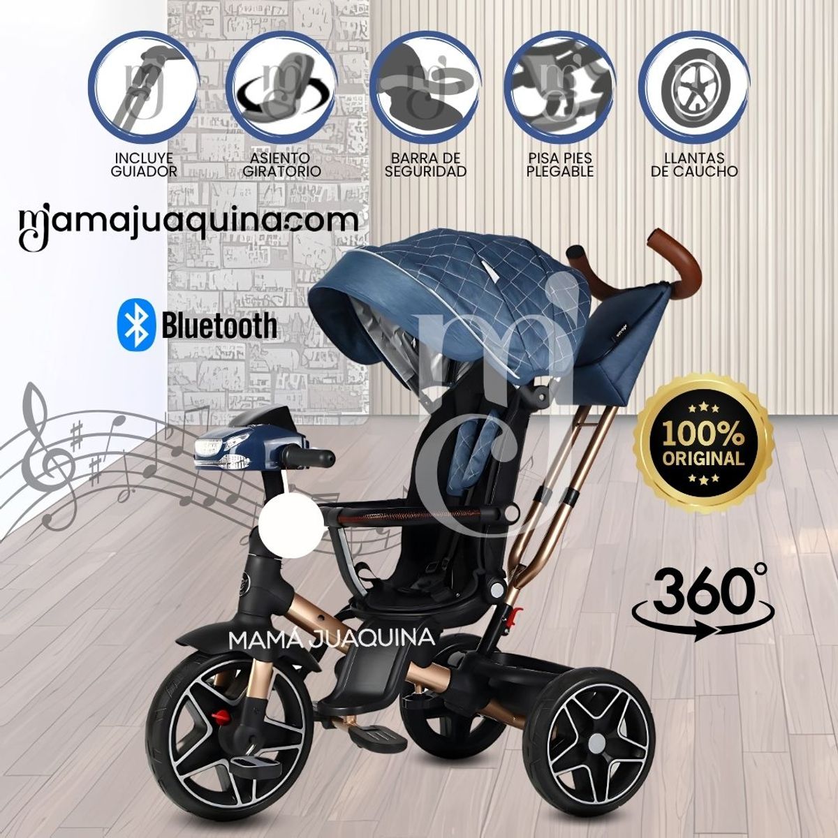 VOYAGE - Triciclo Giratorio 5 en 1 «NOVA NEW» USB Bluetooth Blue