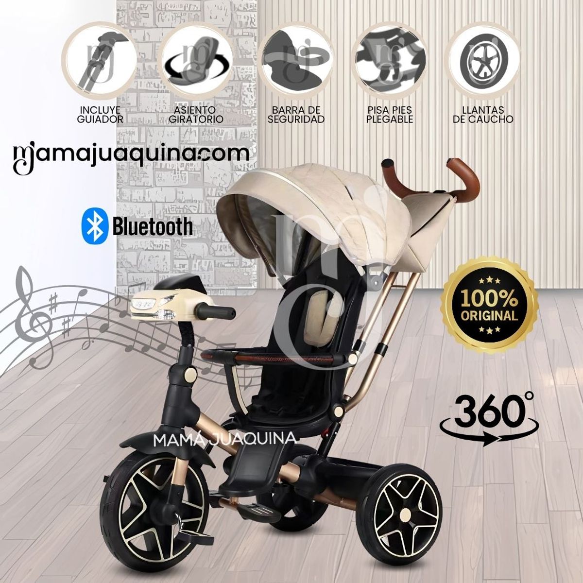 VOYAGE - Triciclo Giratorio 5 en 1 «NOVA NEW» USB Bluetooth Beige