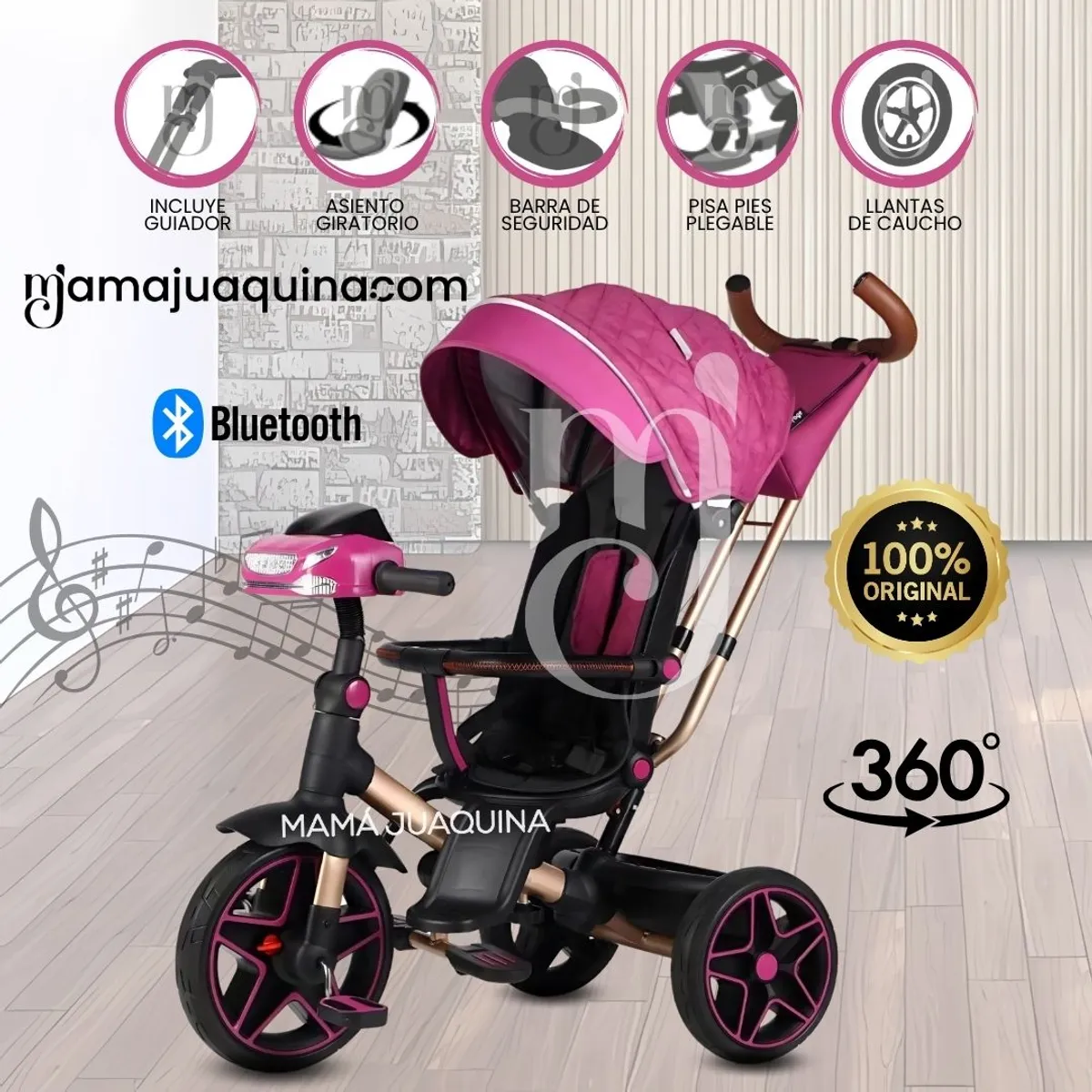 VOYAGE - Triciclo Giratorio 5 en 1 «NOVA NEW» USB Bluetooth Fucsia