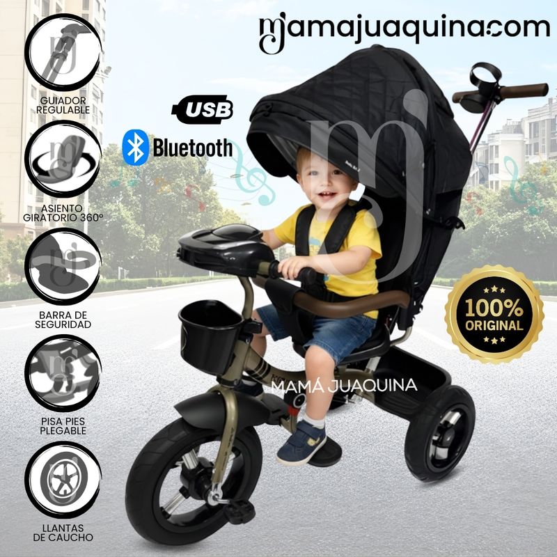 BABY KITS - Triciclo Guiador Giratorio 3 en 1 «FORT PREMIUM» USB Black