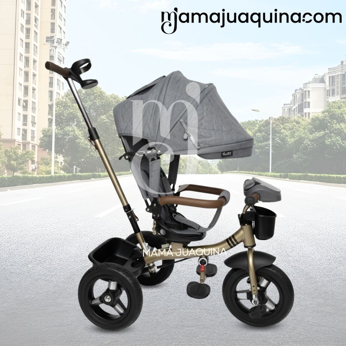 BABY KITS - Triciclo Guiador Giratorio 3 en 1 «FORT PREMIUM» USB Gris