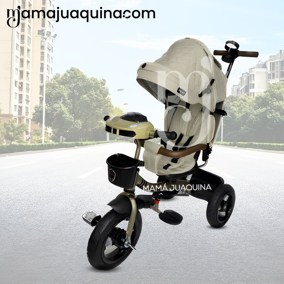 BABY KITS - Triciclo Guiador Giratorio 3 en 1 «FORT PREMIUM» USB Beige