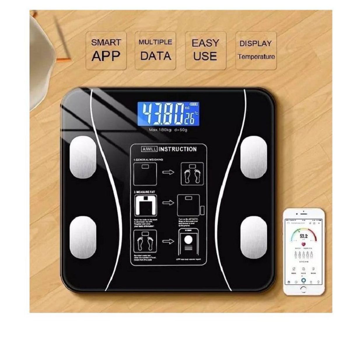 GENERICO - Balanza Smart Digital Bluetooth Negro