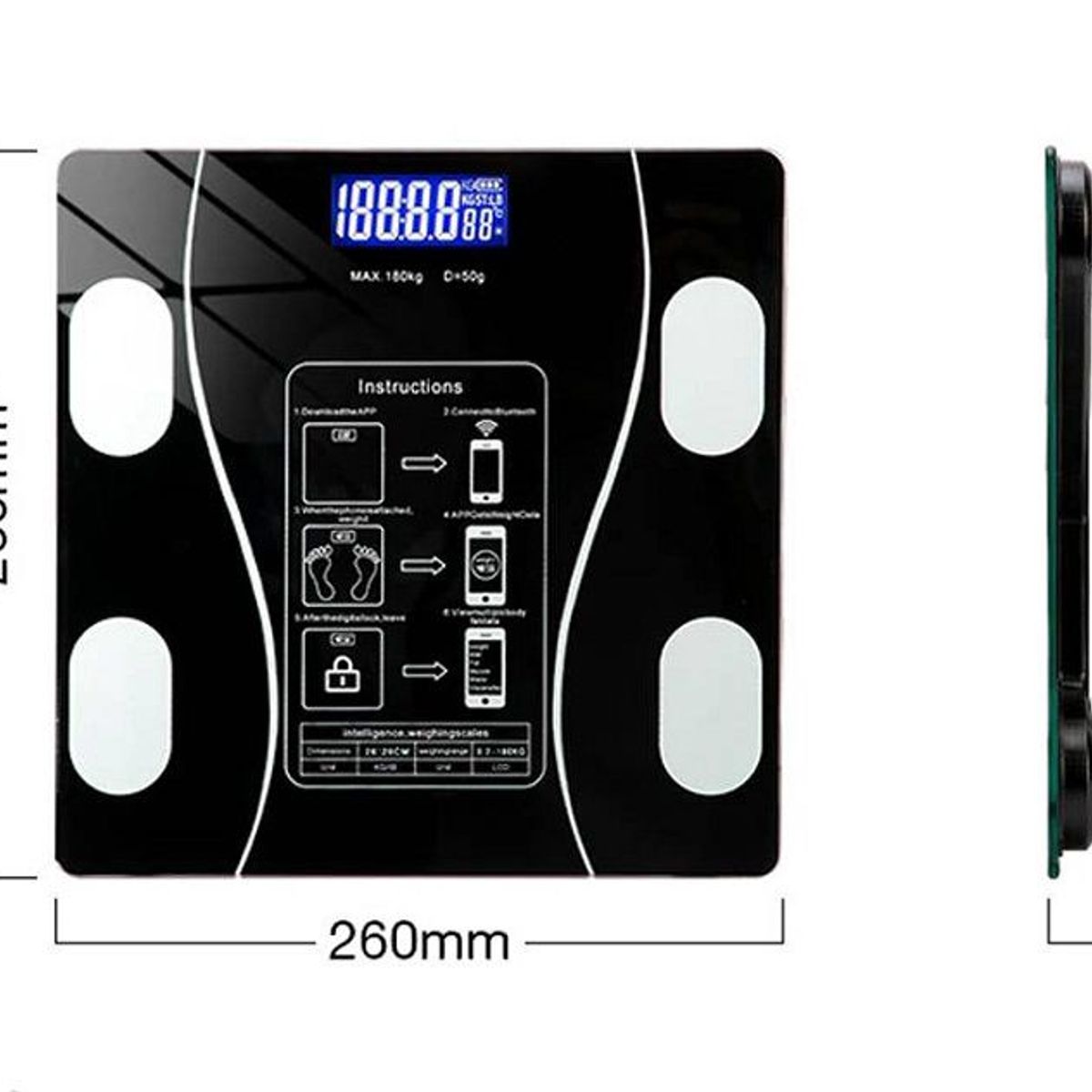 GENERICO - Balanza Smart Digital Bluetooth Negro