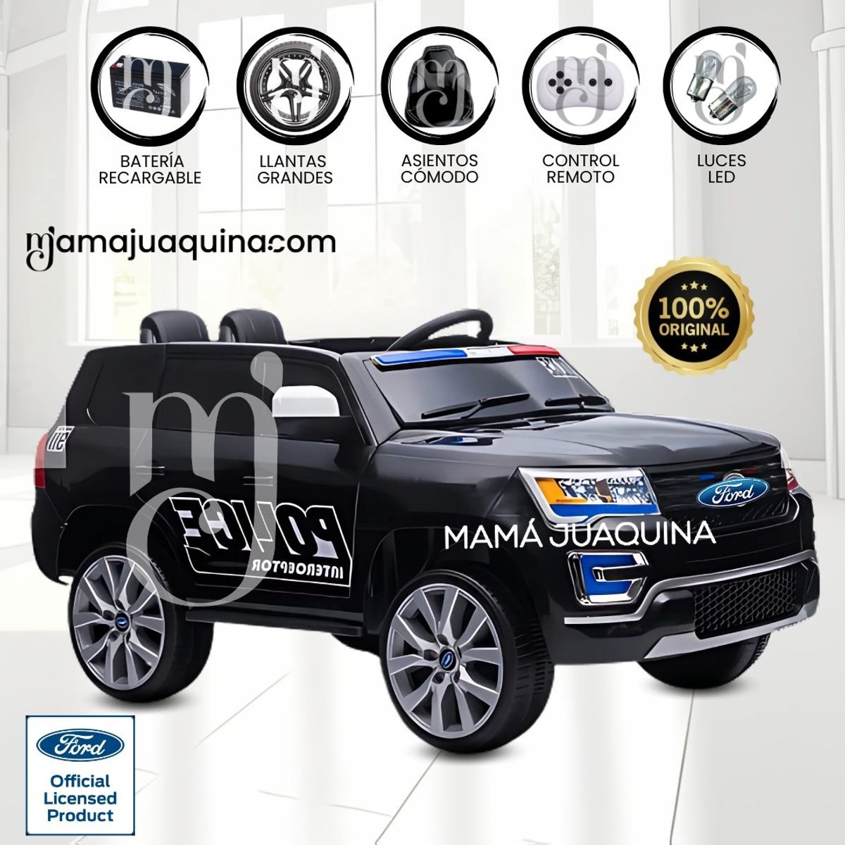 KING - Carro a Batería Para Niños «POLICE» Black