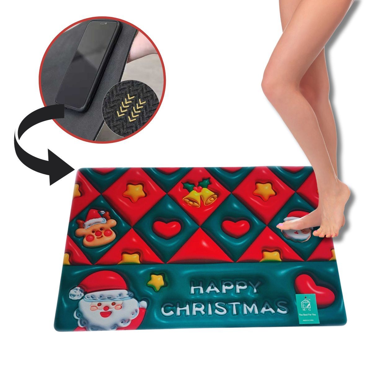 ELMEJORPRECIO - Alfombra De Baño Tapete Absorbente Diseño 3D Modelo Happy Christmas