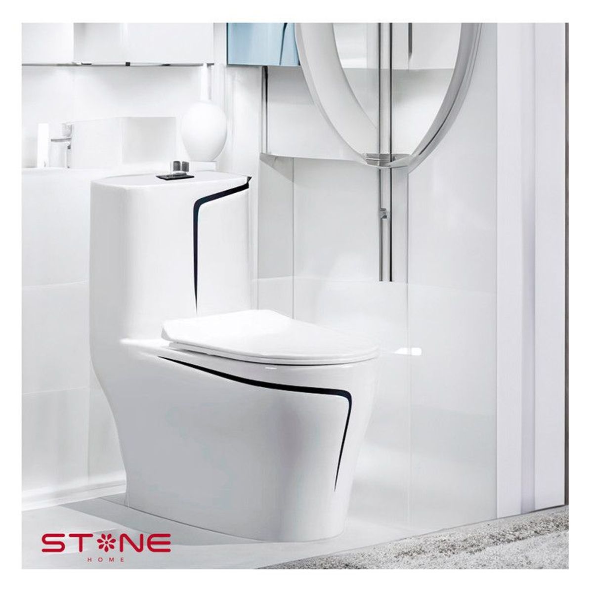 STONE - INODORO ONE PIECE MINIMALISTA HANK REDONDO BLANCO CNEGRO STONE