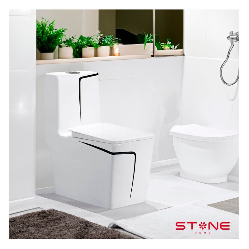 STONE - INODORO ONE PIECE MINIMALISTA HANK CUADRADO BLANCONEGRO STONE