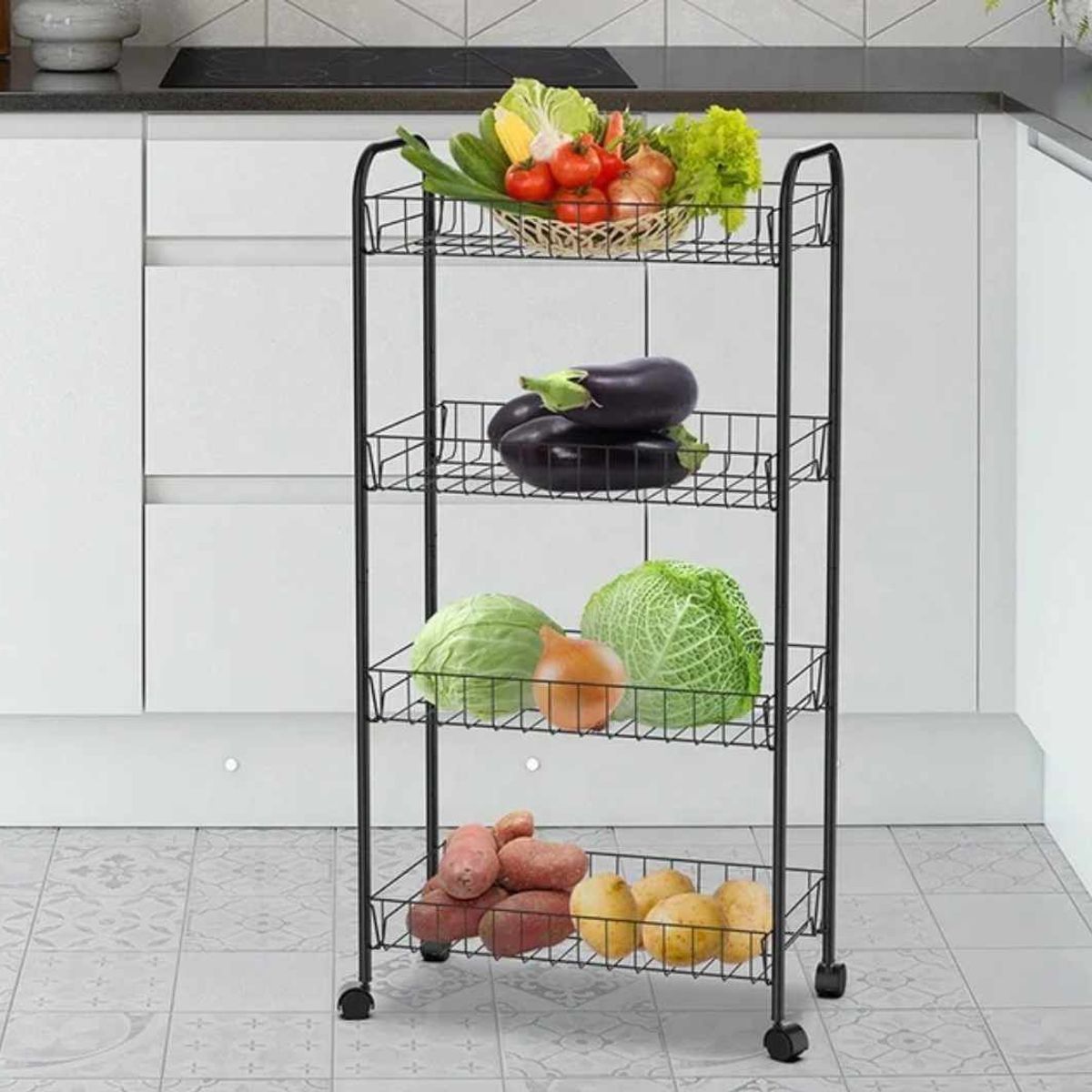 GENERICO - Verdulero Frutero de Cocina con Ruedas de 4 pisos Organizador Guinda