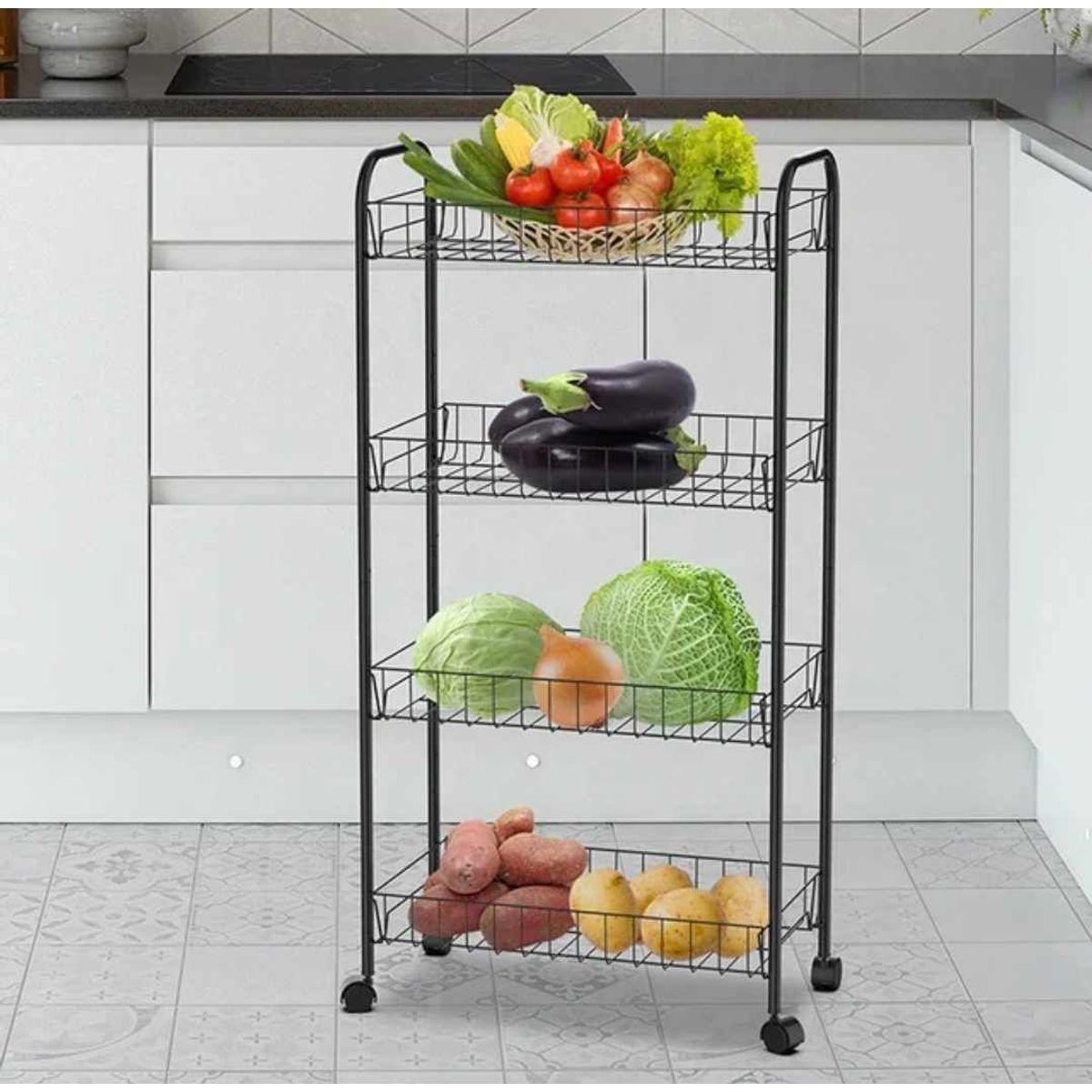 GENERICO - Verdulero Frutero de Cocina con Ruedas de 4 pisos Organizador Guinda