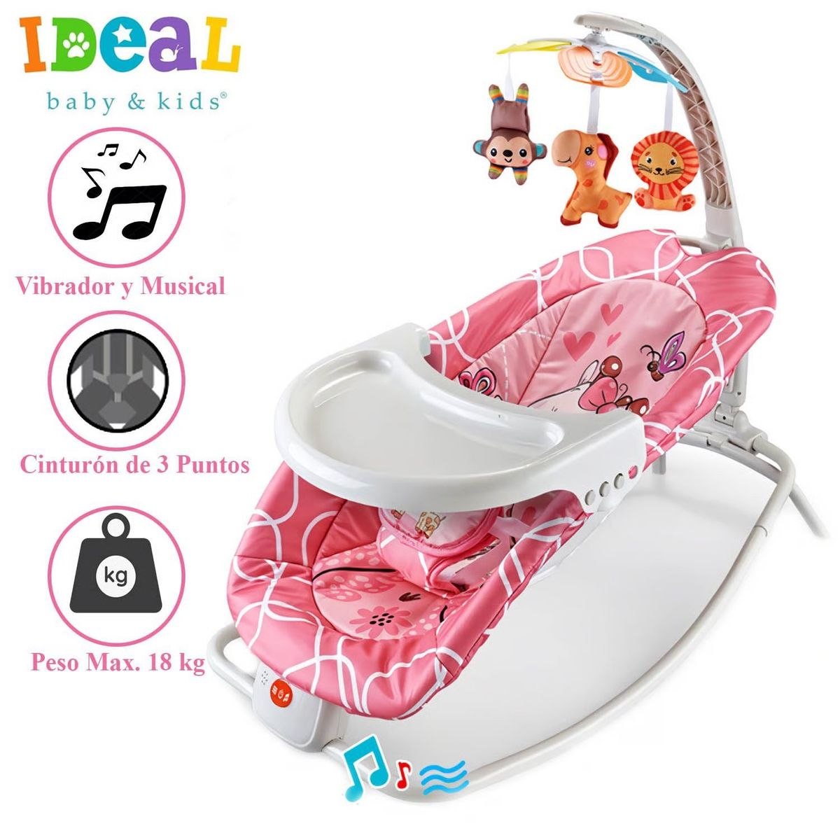 IDEAL - Silla Mecedora Ideal Musical con Vibrador Ocean Rosado