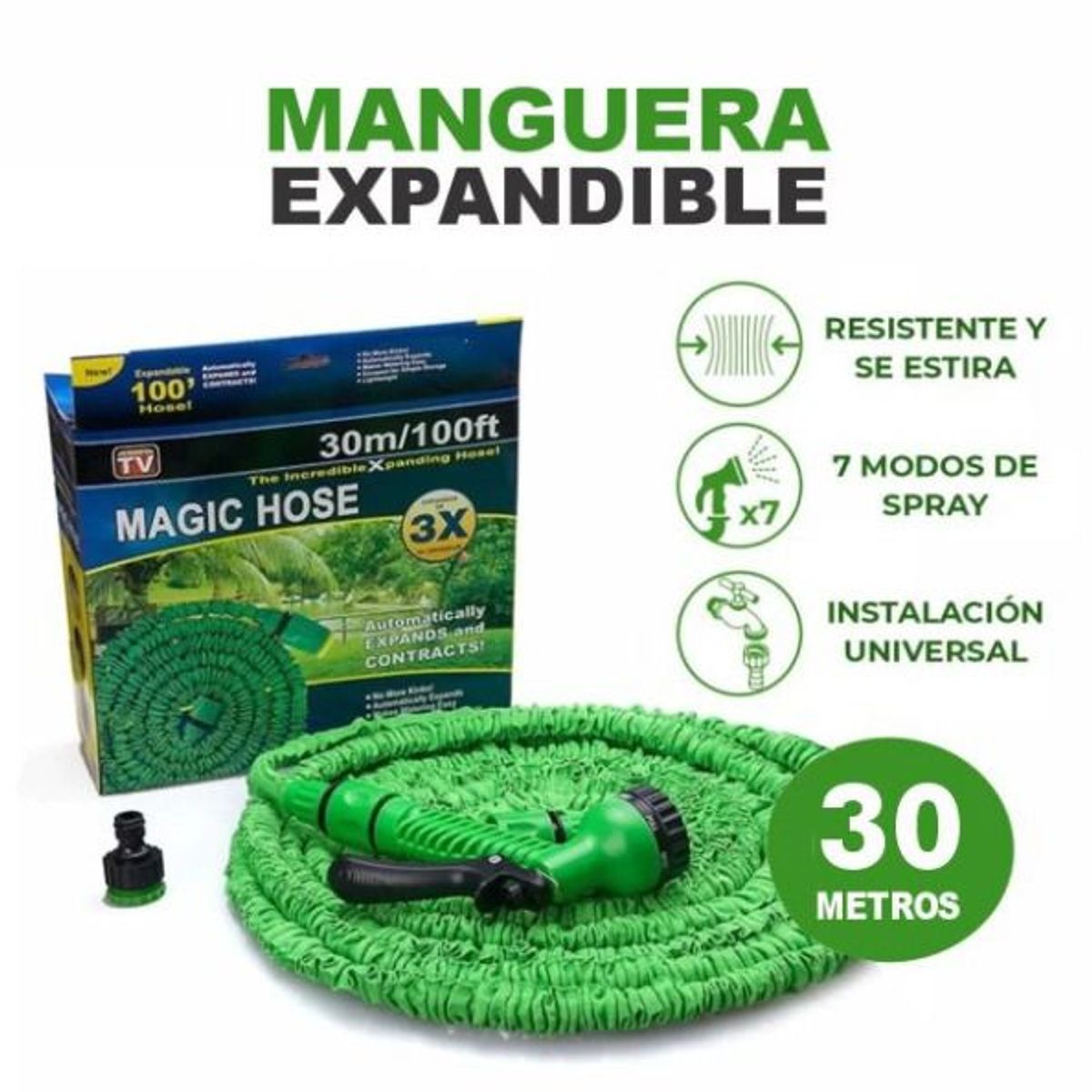 GENERICO - Manguera Expandible Verde 30 Mts