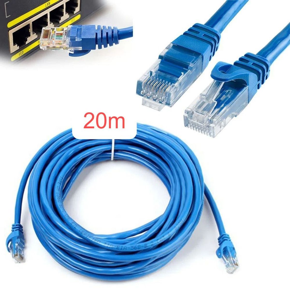 OEM - Cable Internet Red 20m Adaptador Rj45 CAT6 Ethernet UTP LAN Testeado
