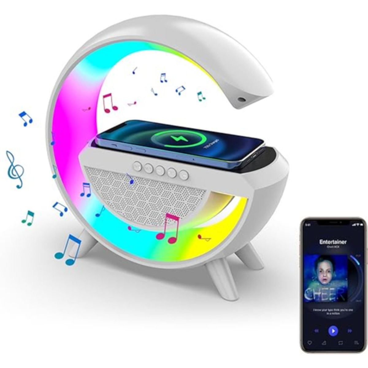 ELMEJORPRECIO - Lámpara RGB Cargador Inalámbrico Parlante Bluetooth Modelo BT2301