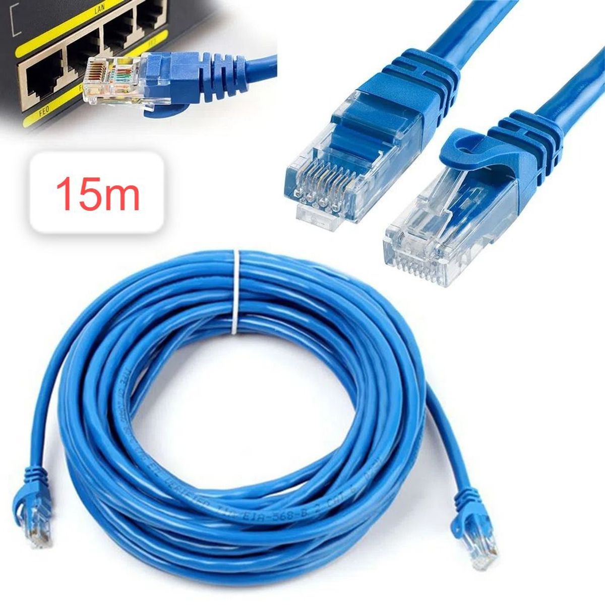 OEM - Cable Internet Red 15m Adaptador Rj45 CAT6 Ethernet UTP LAN Testeado