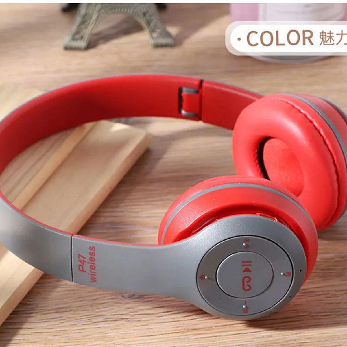 GENERICO - Audífono Inalámbrico P47 Con Bluetooth Rojo