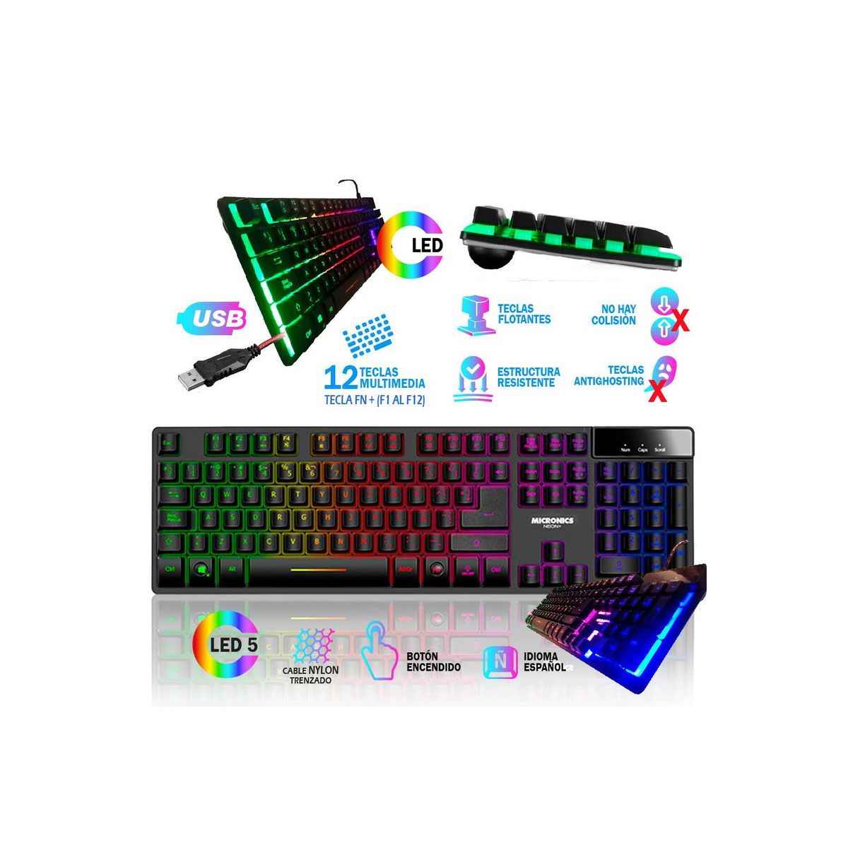 MICRONICS - TECLADO GAMER MICRONICS NEON MIC K709