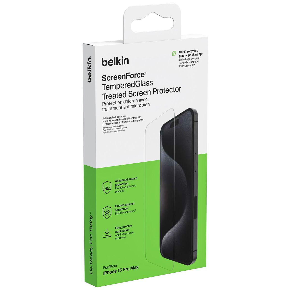BELKIN - Protector iPhone 15 Pro Max Belkin Templado ScreenForce - OVA138zz