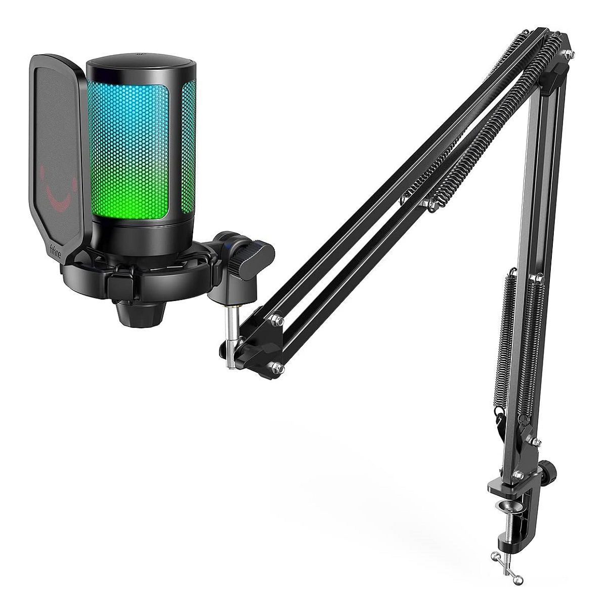 FIFINE - Fifine - Micrófono Ampligame A6T RGB incluye Brazo - Black