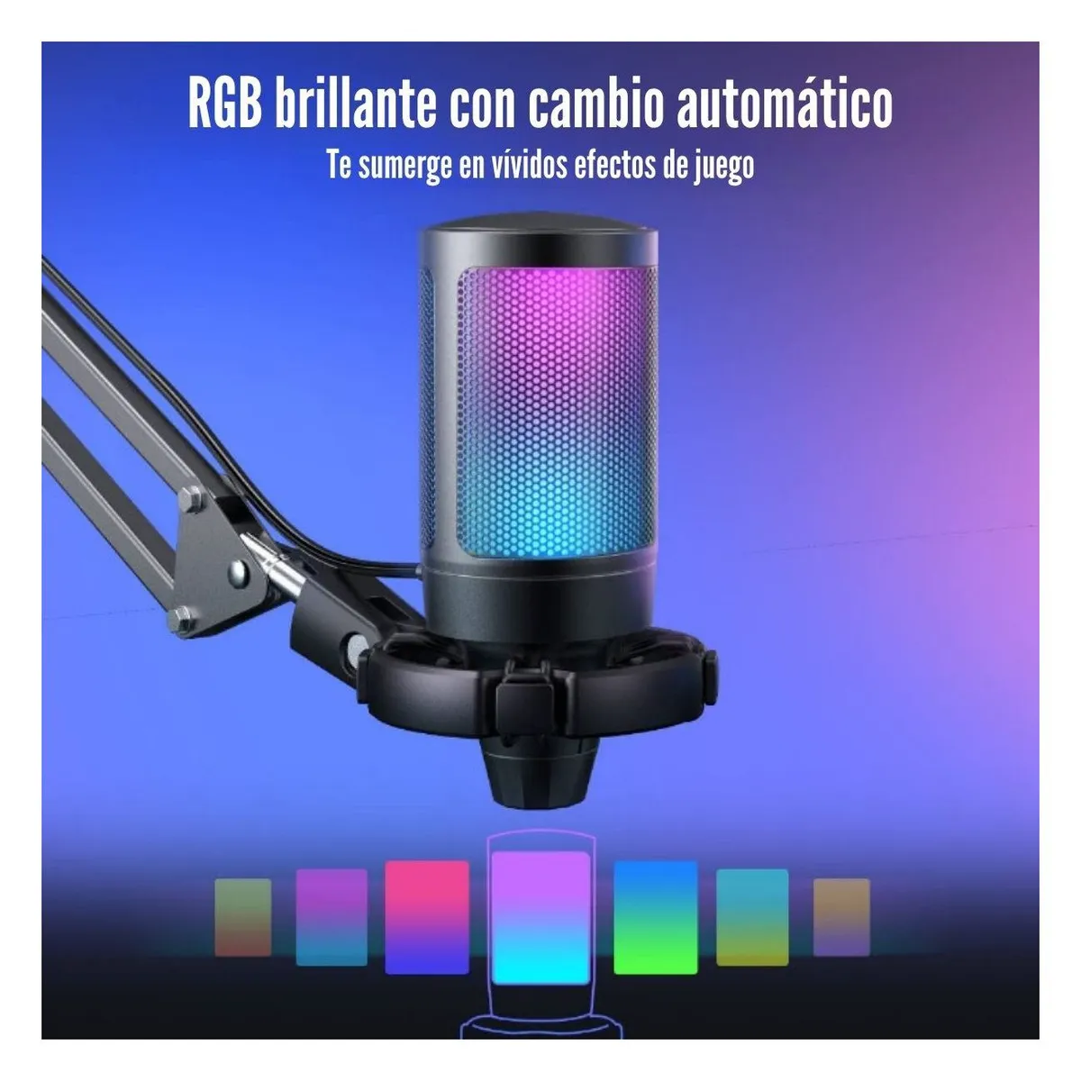 FIFINE - Fifine - Micrófono Ampligame A6T RGB incluye Brazo - Black