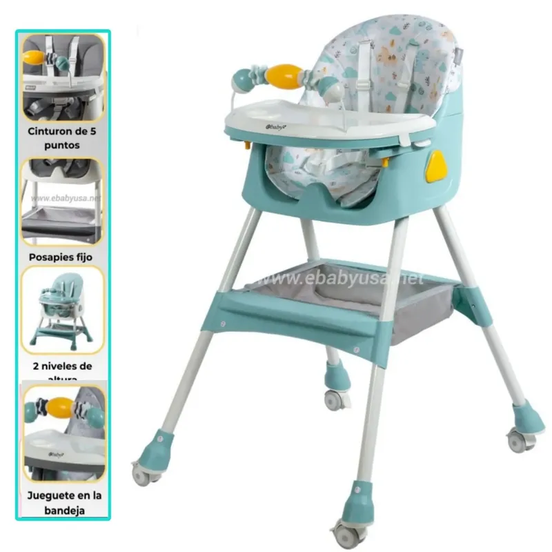 EBABY - Silla de Comer Ebaby Plegable Doble Bandeja LULU Verde