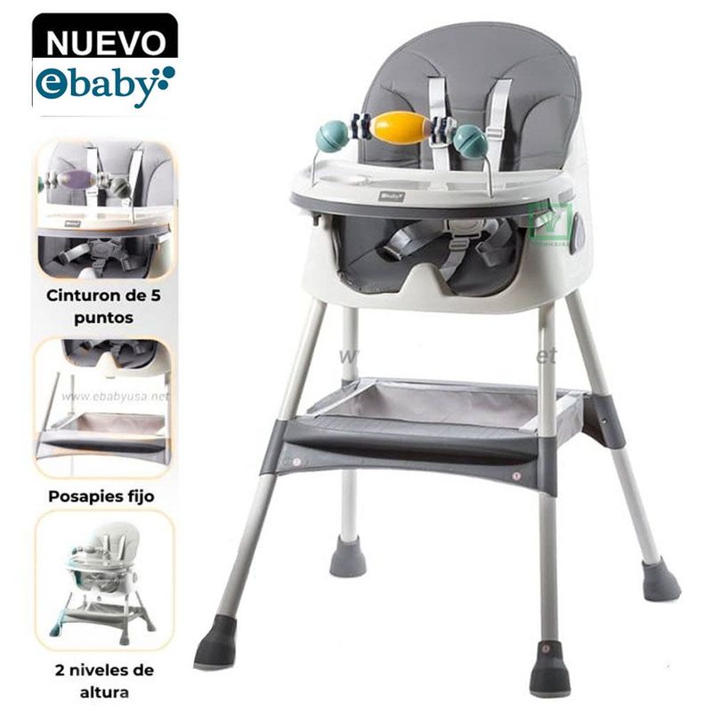 EBABY - Silla de Comer Ebaby Plegable Doble Bandeja LULU Gris