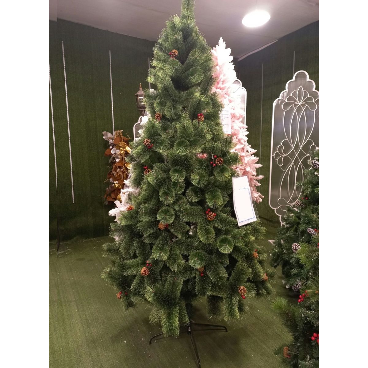 GENERICO - Árbol de navidad 2.1 m. jaspeado con piñas y cerezas