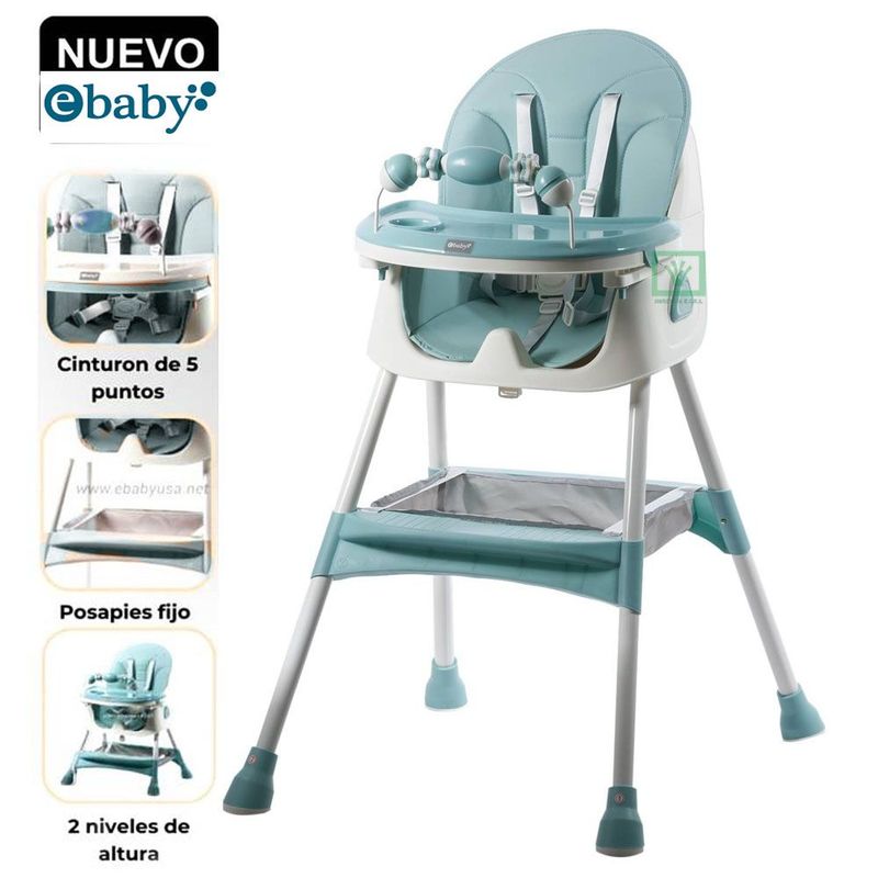EBABY - Silla de Comer Ebaby Plegable Doble Bandeja LULU Verde
