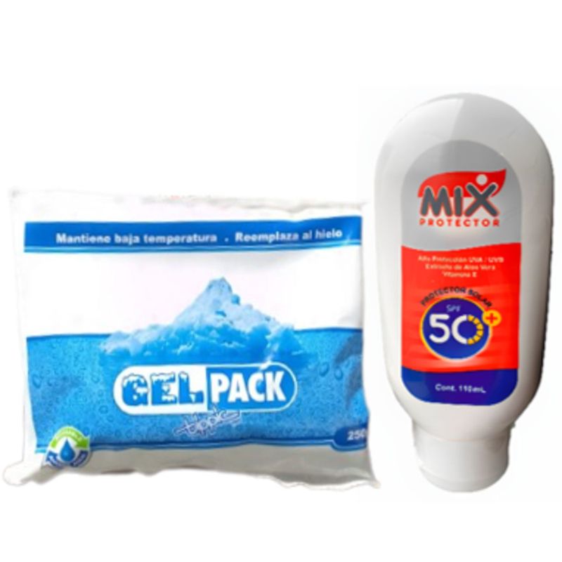 MIX SAFETY TECNOLOGIA A CARGO DE TU PROTECCION Y BIENESTAR - GEL FRIO 250 GR + BLOQUEADOR X 110 GR.