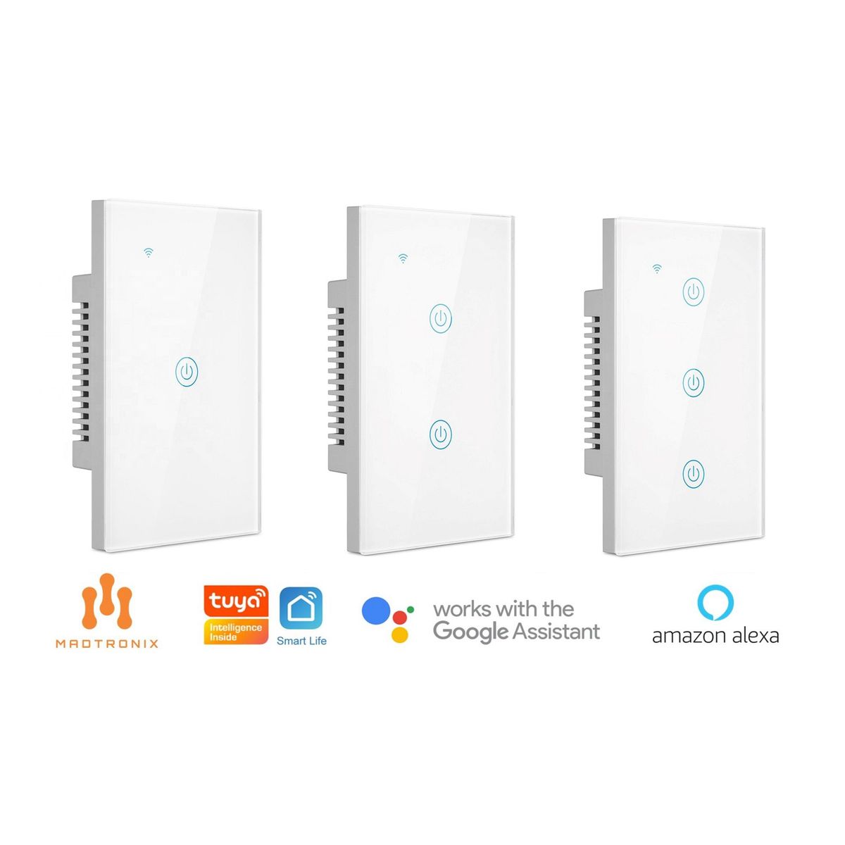 MADTRONIX - Interruptor Inteligente de Luz  sin Neutro Google y Alexa Pack x 3