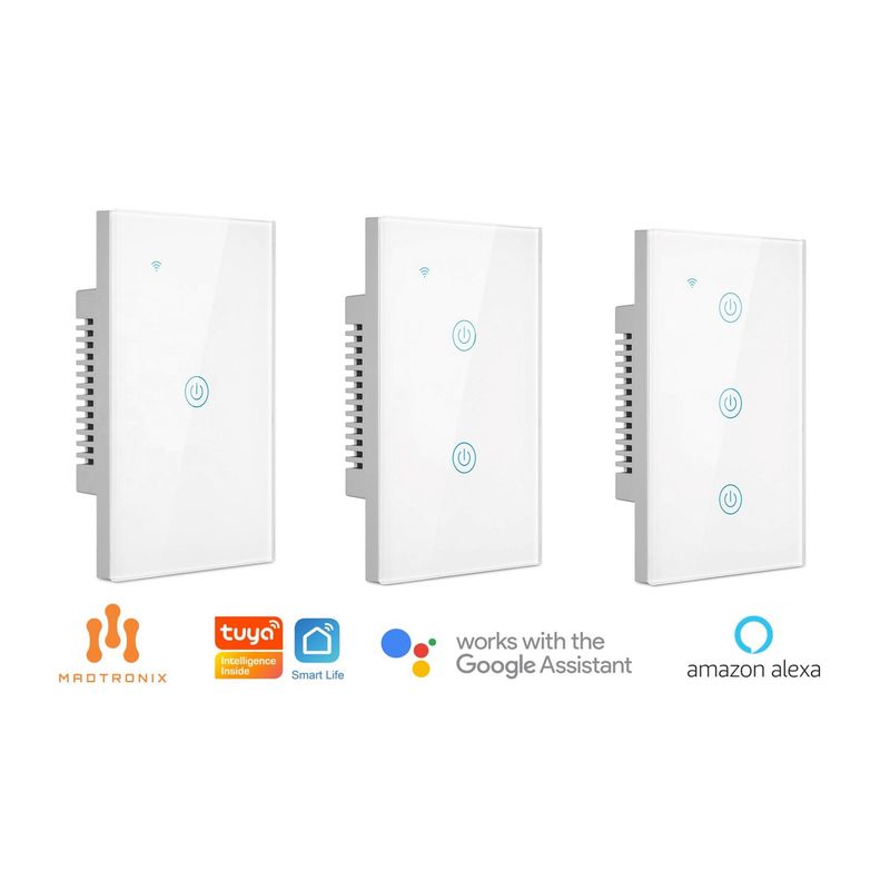 MADTRONIX - Interruptor Inteligente de Luz  sin Neutro Google y Alexa Pack x 3