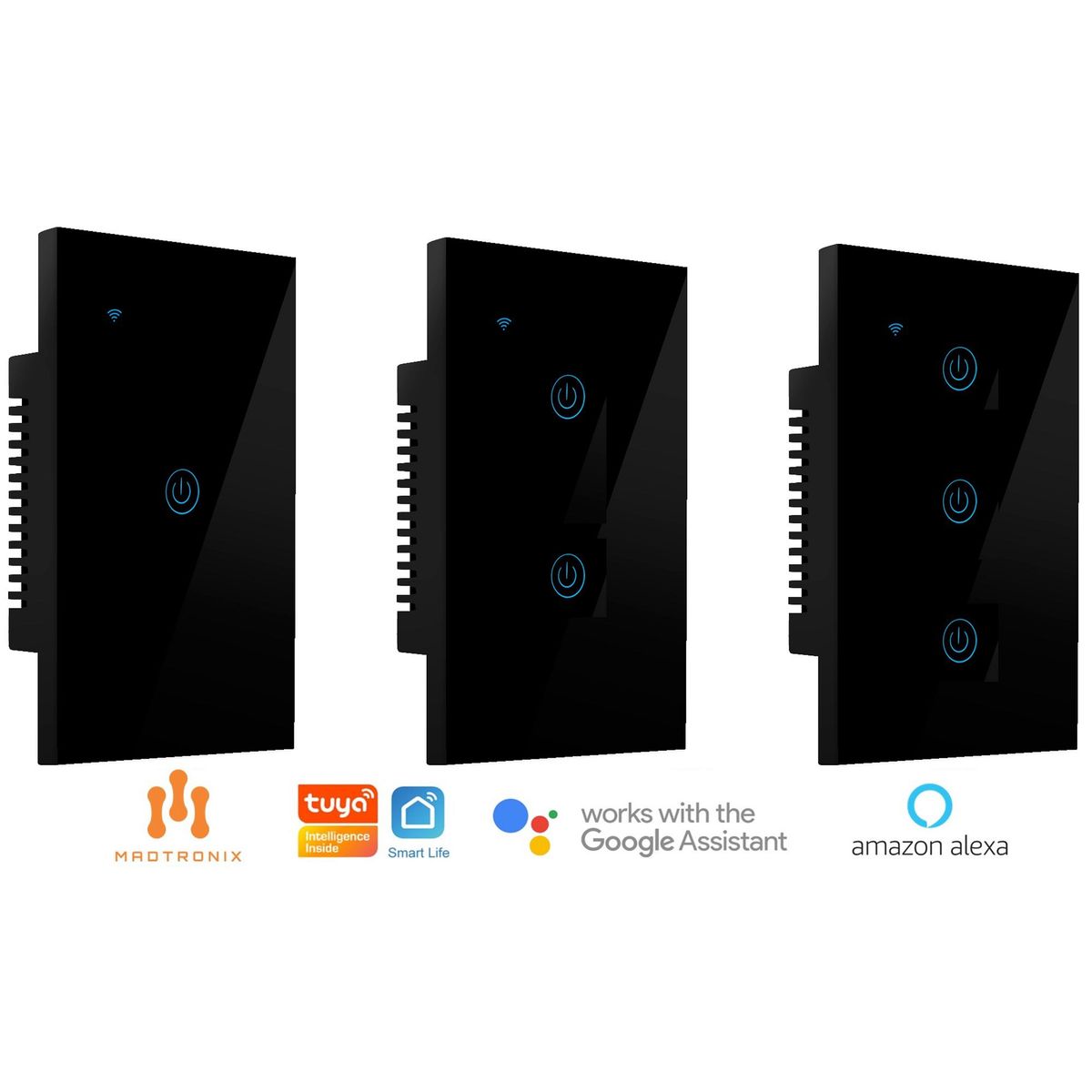 MADTRONIX - Interruptor Inteligente de Luz  Sin Neutro Google y Alexa Pack x 3