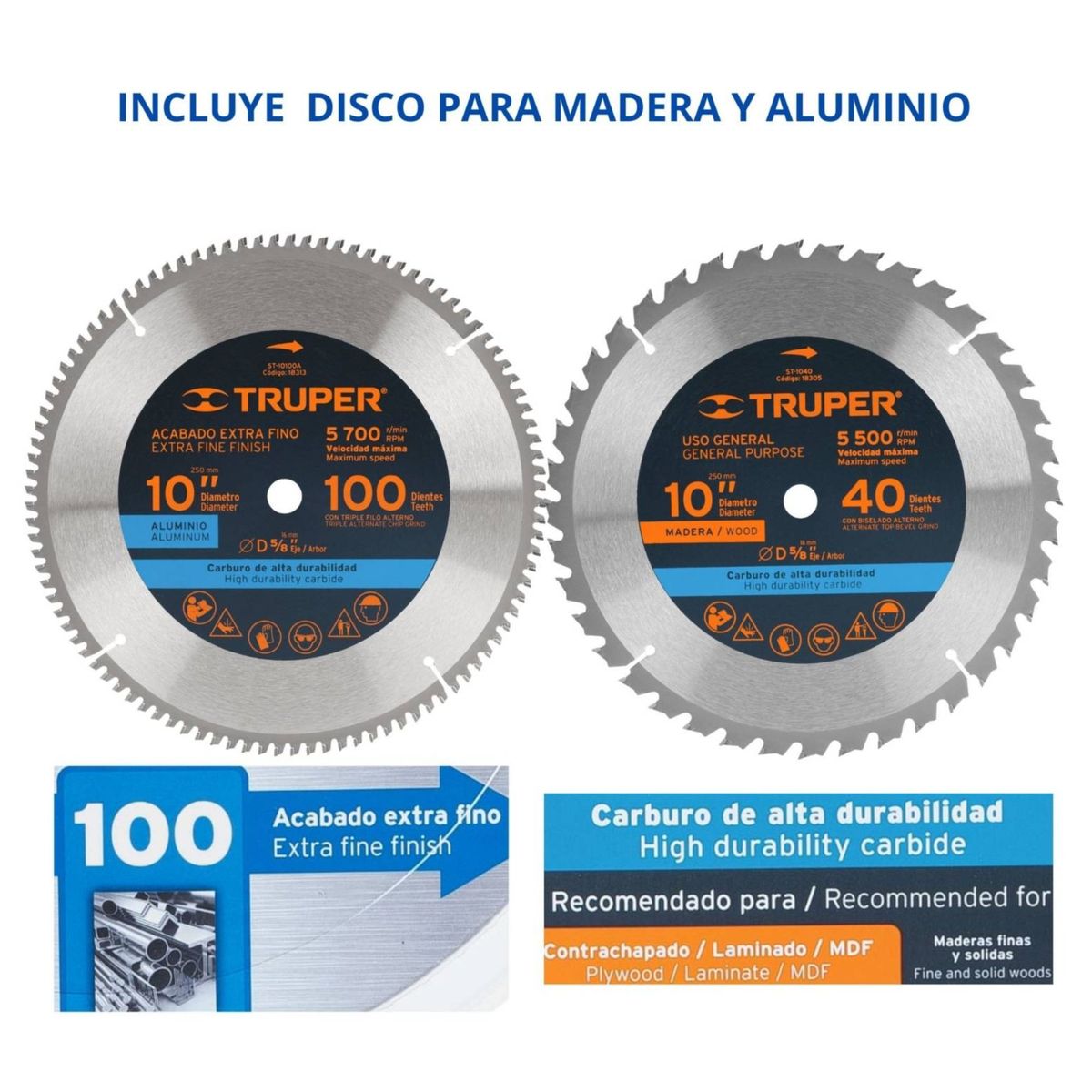 Truper - Combo Sierra Ingleteadora 1900W 2 discos, lijadora orbital