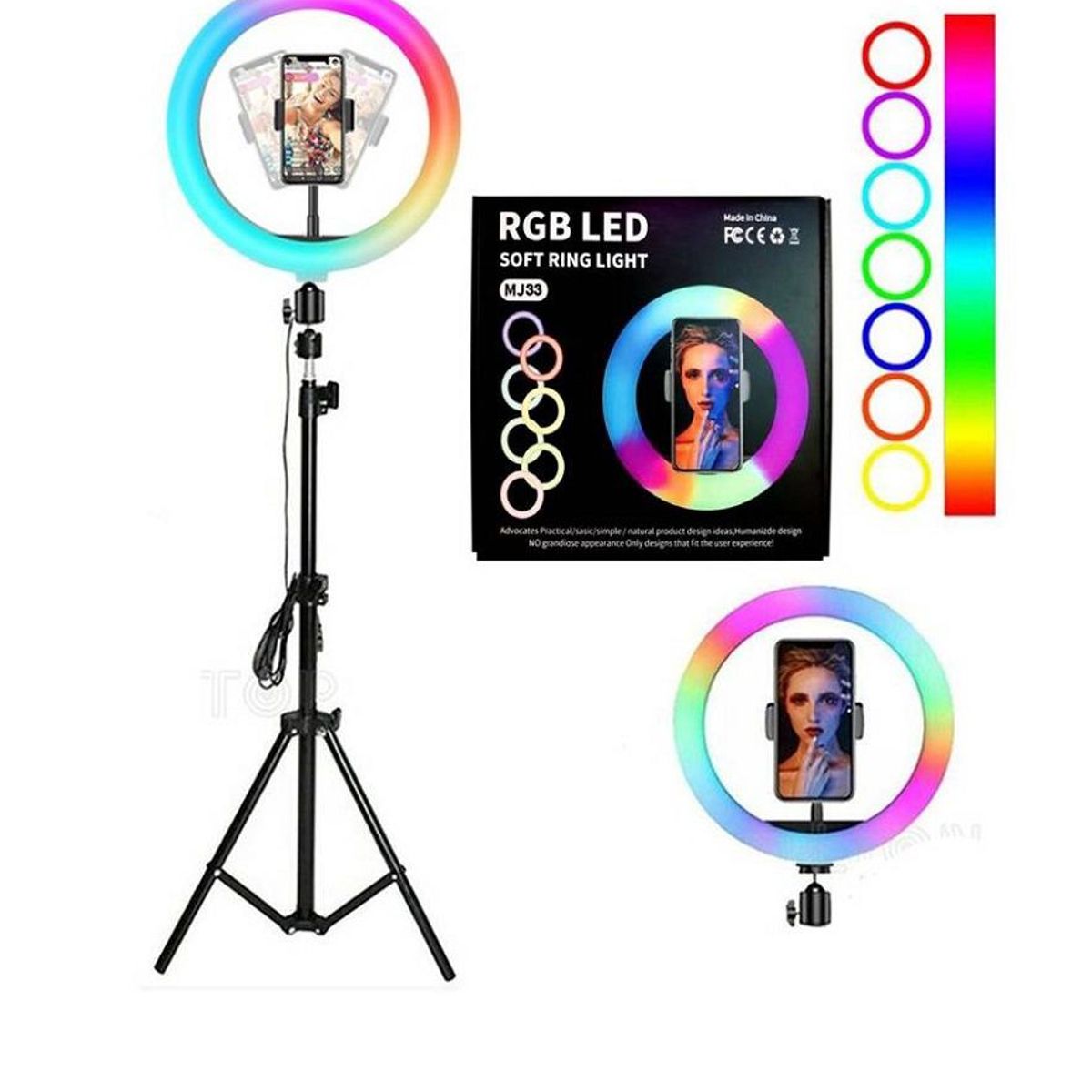 GENERICO - Aro Luz Led 26 cm RGB colores + Trípode 2.10 Mt