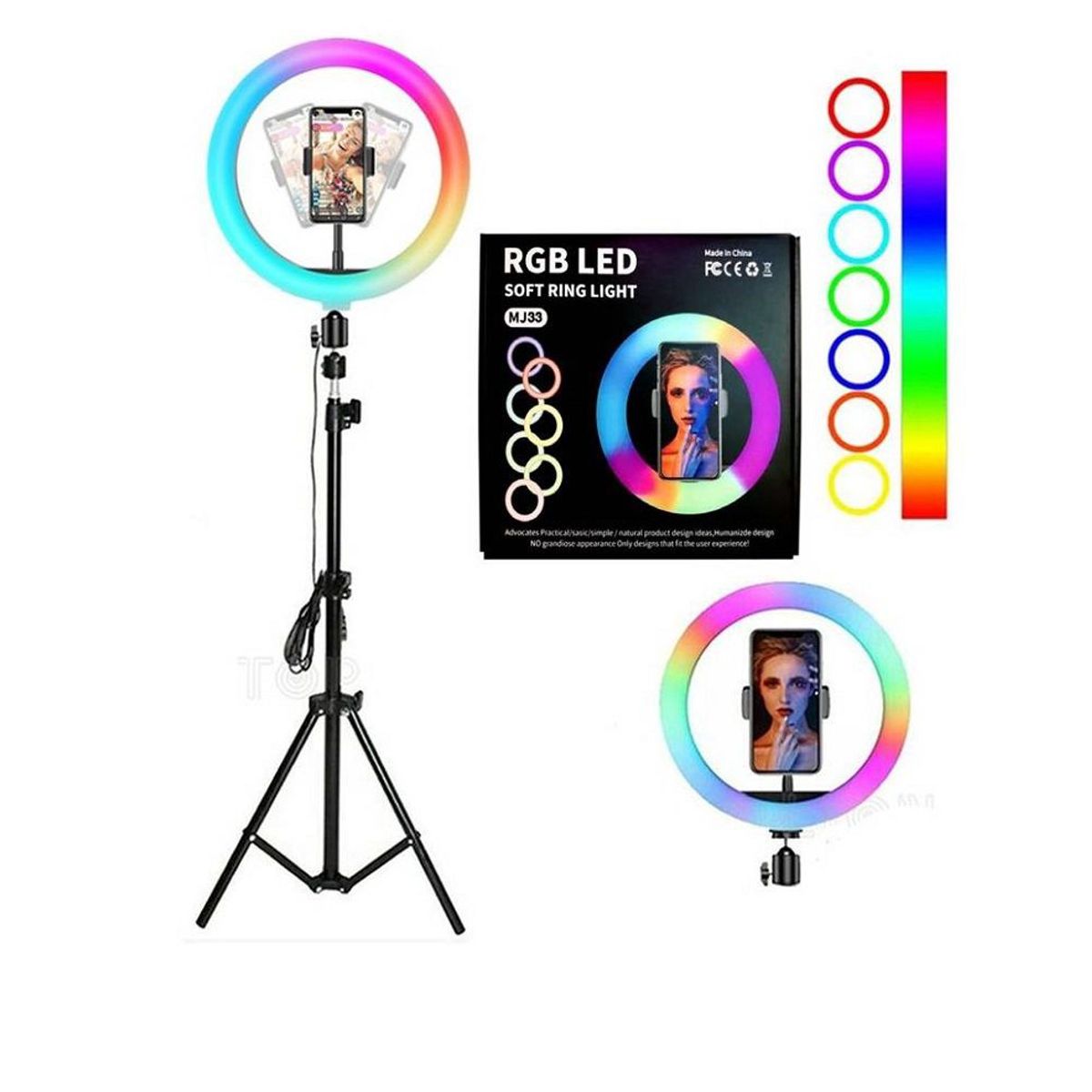 GENERICO - Aro Luz Led 26 cm RGB colores + Trípode 2.10 Mt