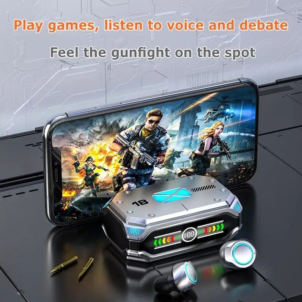 CLN TECH - Audífonos inalámbricos pantalla led bluetooth M43 con powerbank PLATA